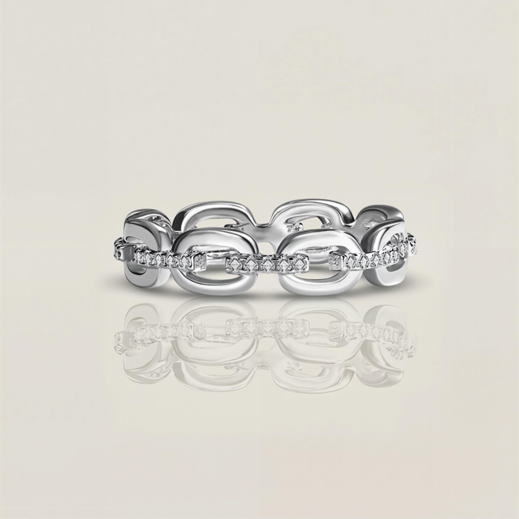 VVS Moissanite S925 Silver Round Cut Link Wedding Band