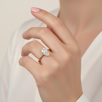 0.5-5CT Solitaire Pear Cut VVS Moissanite Engagement Ring
