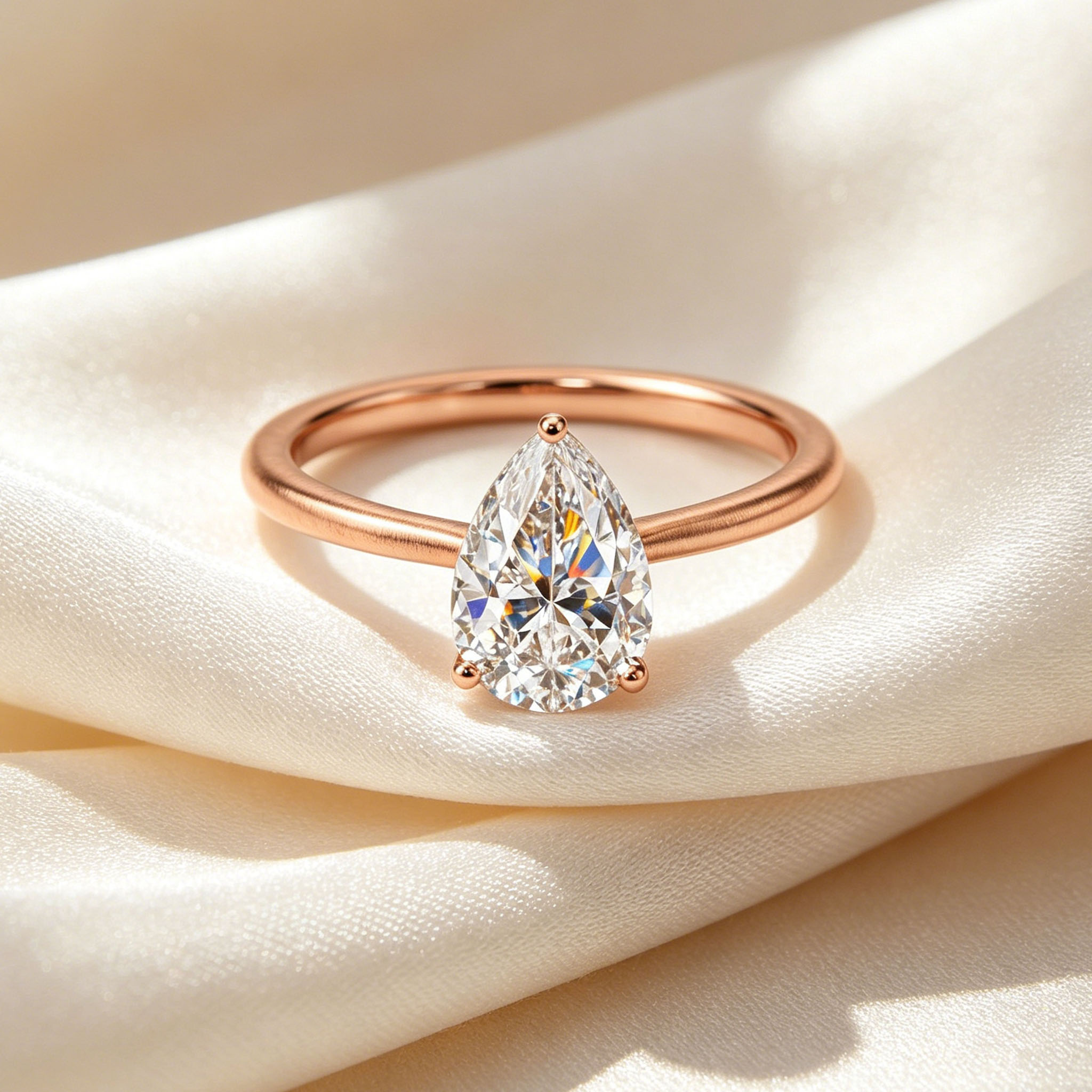 0.5-5CT Solitaire Pear Cut VVS Moissanite Engagement Ring