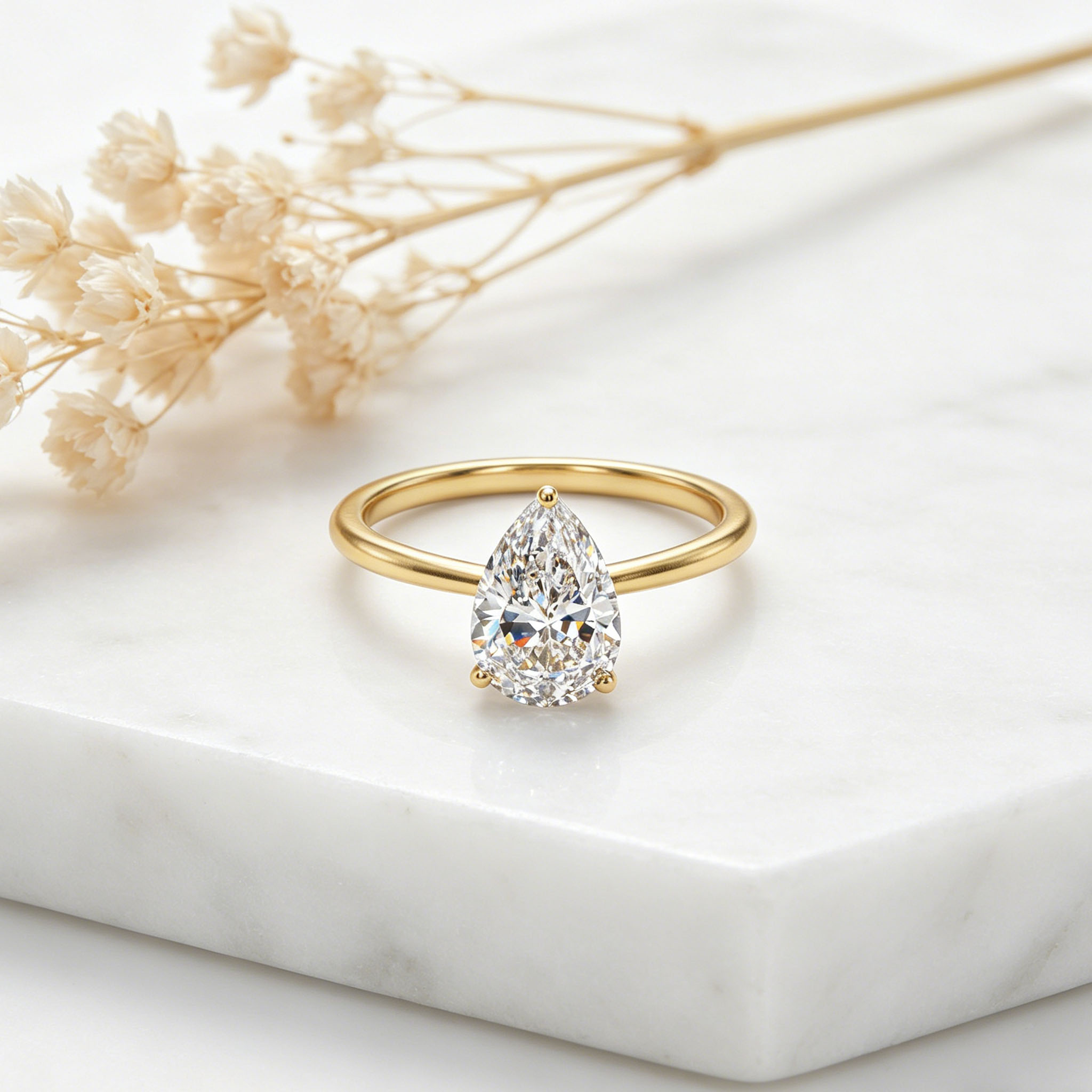 0.5-5CT Solitaire Pear Cut VVS Moissanite Engagement Ring