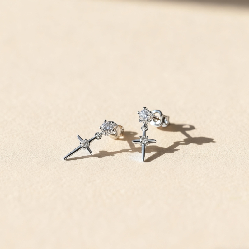 S925 Silver Cross Star Moon Drop Earrings S925 Silver Cross Star Moon Drop Earrings
