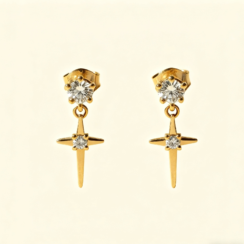 S925 Silver Cross Star Moon Drop Earrings S925 Silver Cross Star Moon Drop Earrings