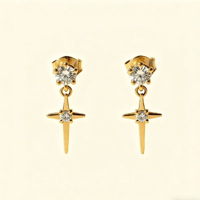 S925 Silver Cross Star Moon Drop Earrings