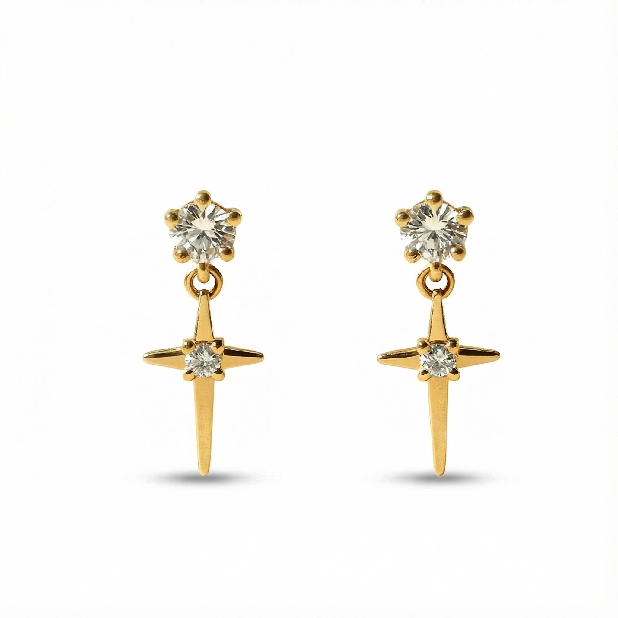 S925 Silver Cross Star Moon Drop Earrings