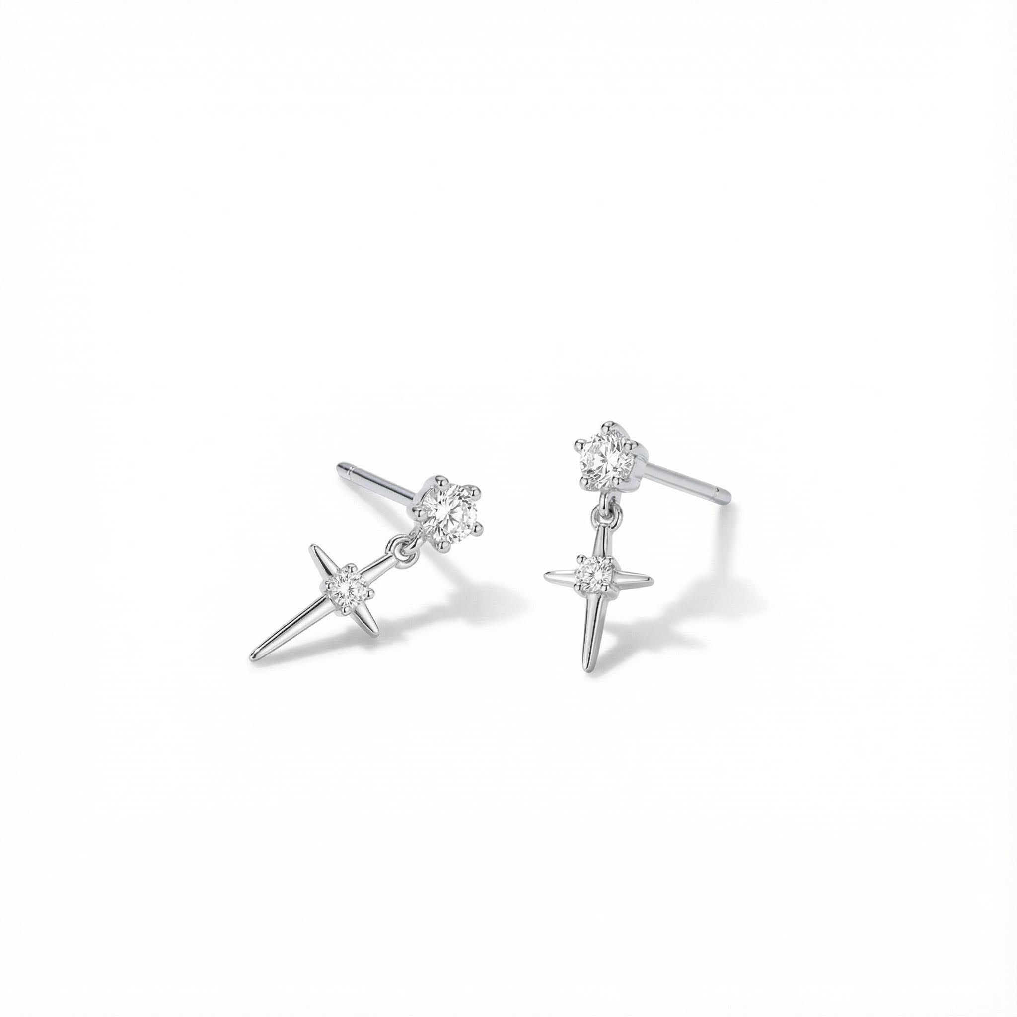 S925 Silver Cross Star Moon Drop Earrings