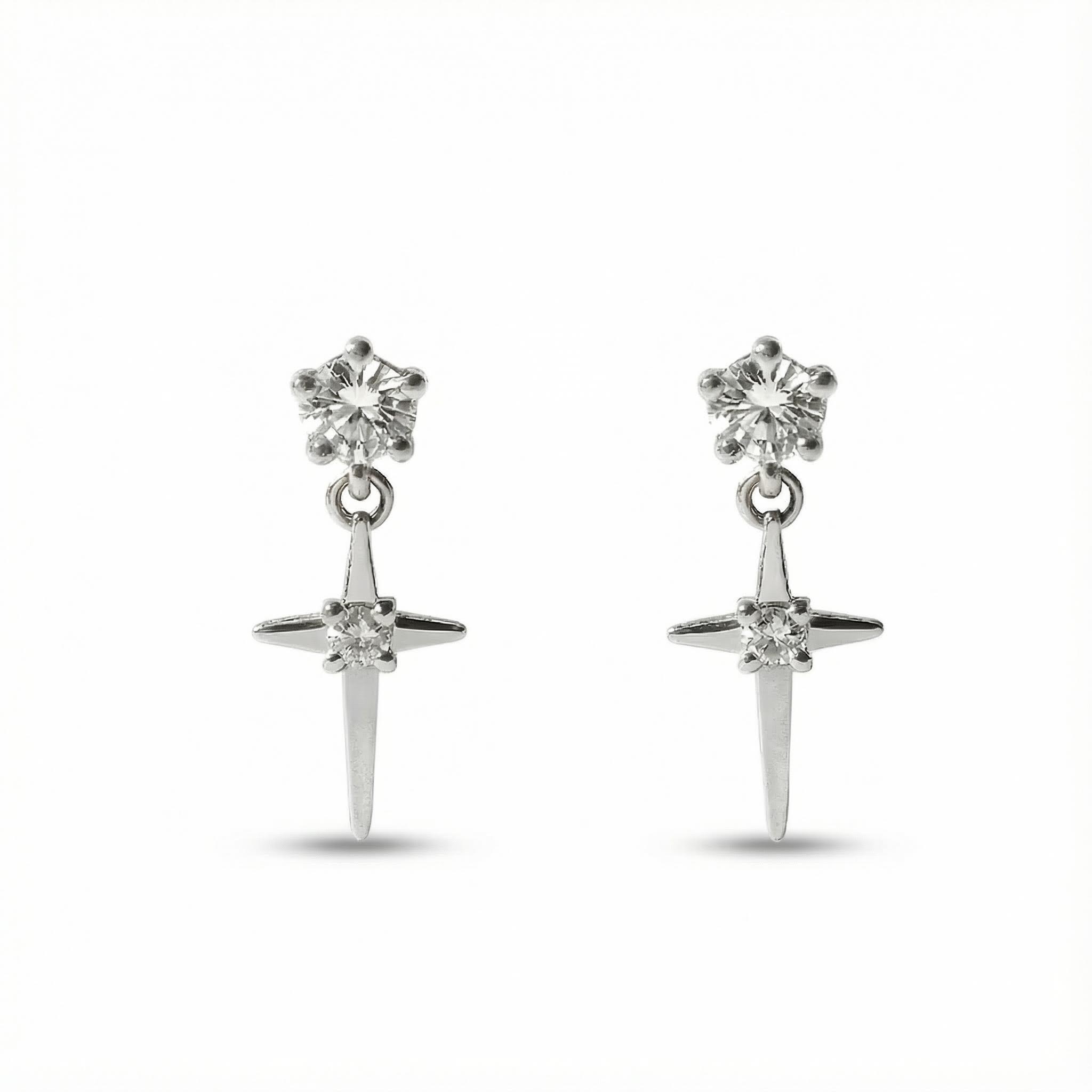 S925 Silver Cross Star Moon Drop Earrings