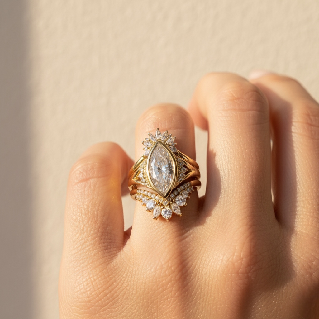 6.65CT Marquise Cut VVS Moissanite Vintage Engagement Ring Set