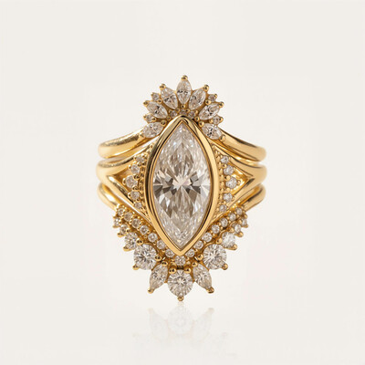 6.65CT Marquise Cut VVS Moissanite Vintage Engagement Ring Set