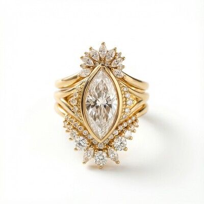 6.65CT Marquise Cut VVS Moissanite Vintage Engagement Ring Set
