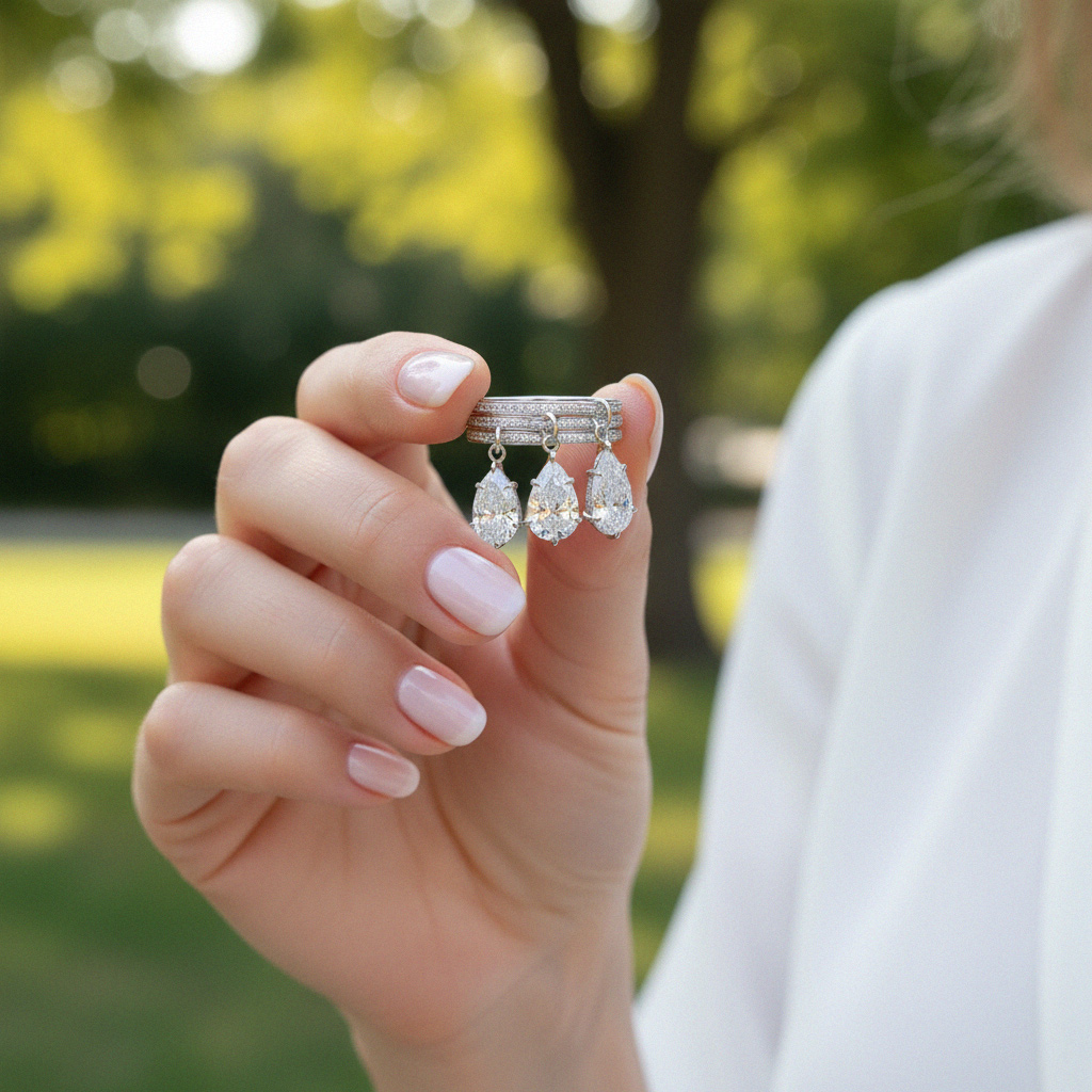 S925 Silver Pear Dianmod Pendant Pave Engagement Ring