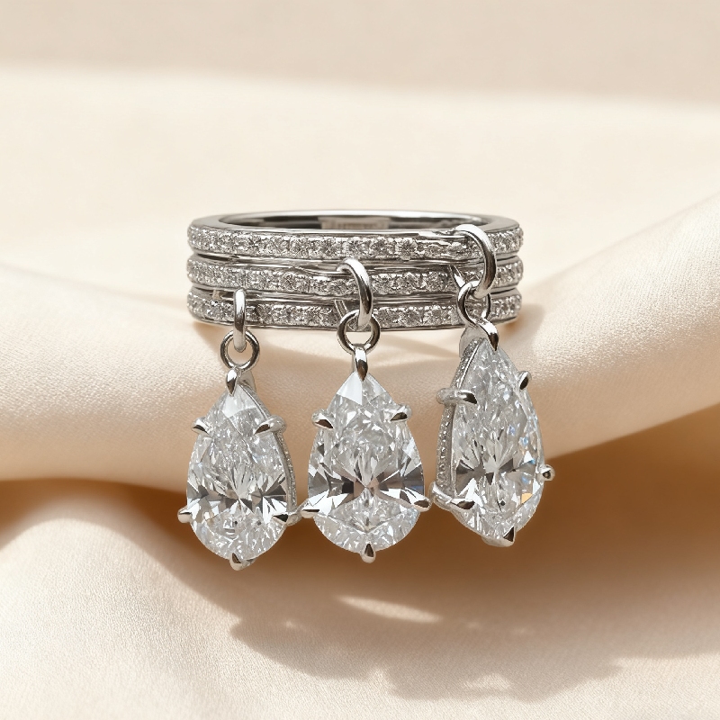 S925 Silver Pear Dianmod Pendant Pave Engagement Ring