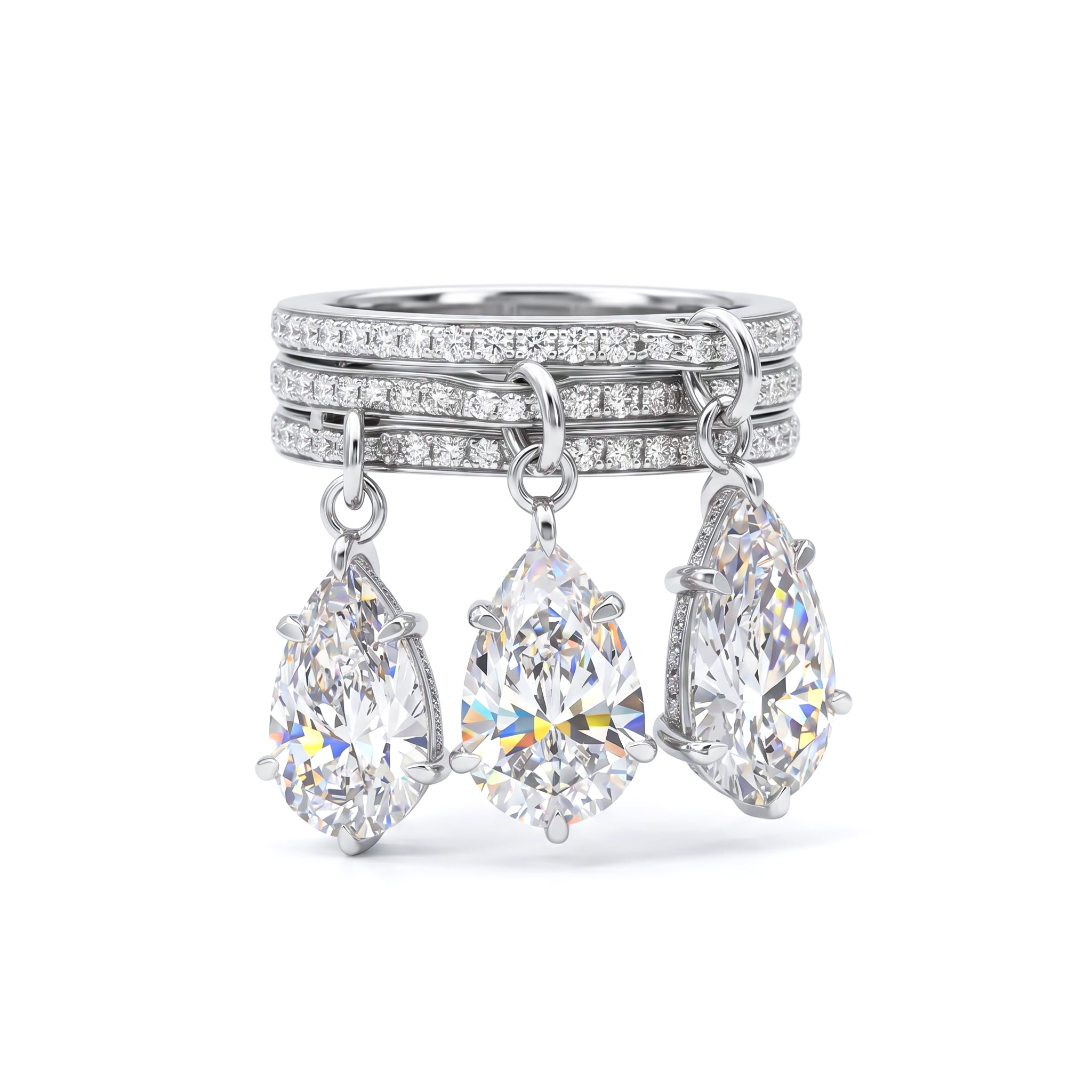 S925 Silver Pear Dianmod Pendant Pave Engagement Ring