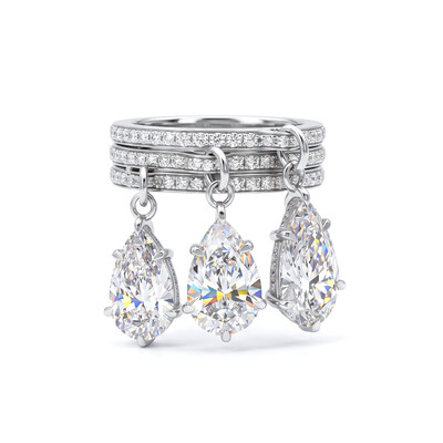 S925 Silver Pear Dianmod Pendant Pave Engagement Ring