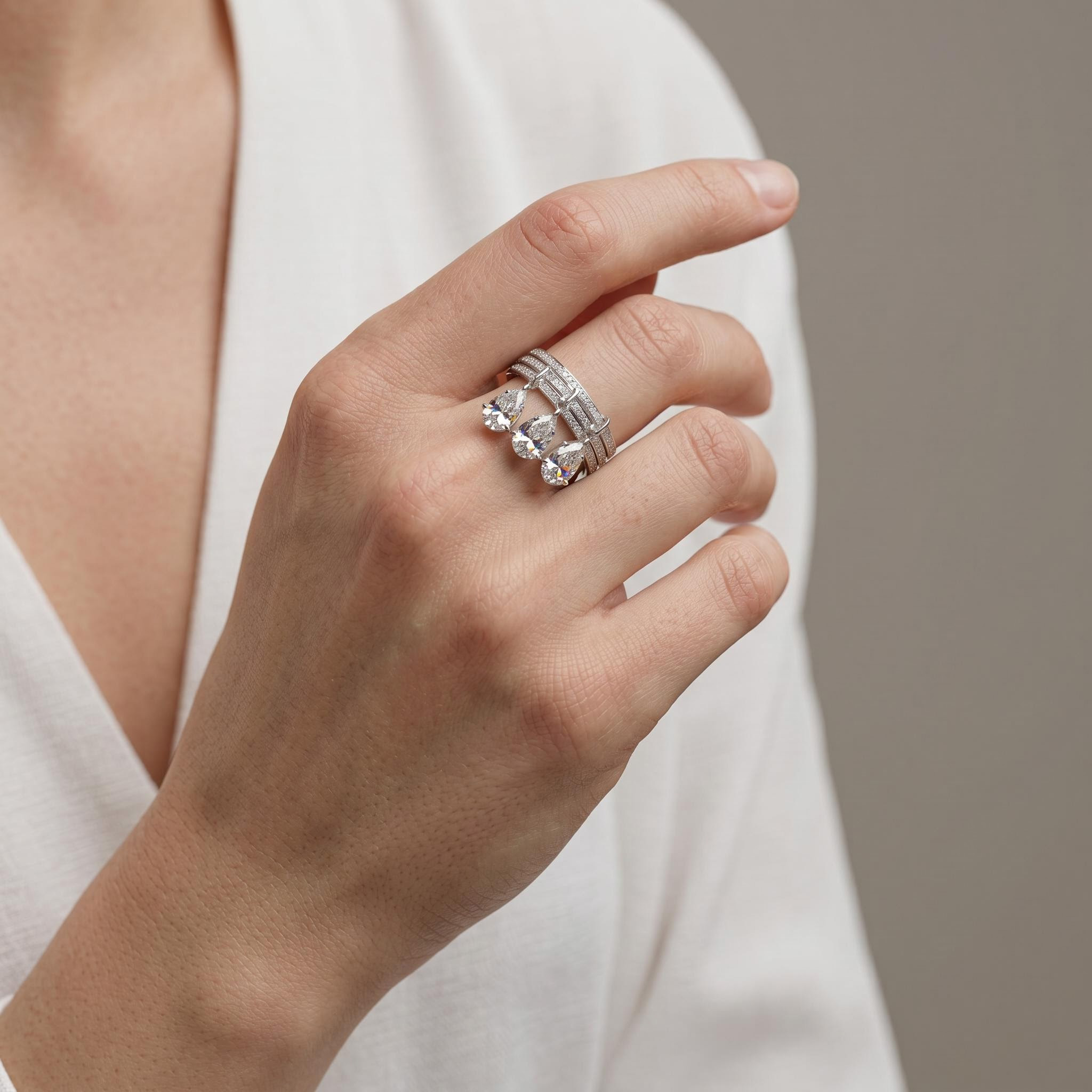 S925 Silver Pear Dianmod Pendant Pave Engagement Ring