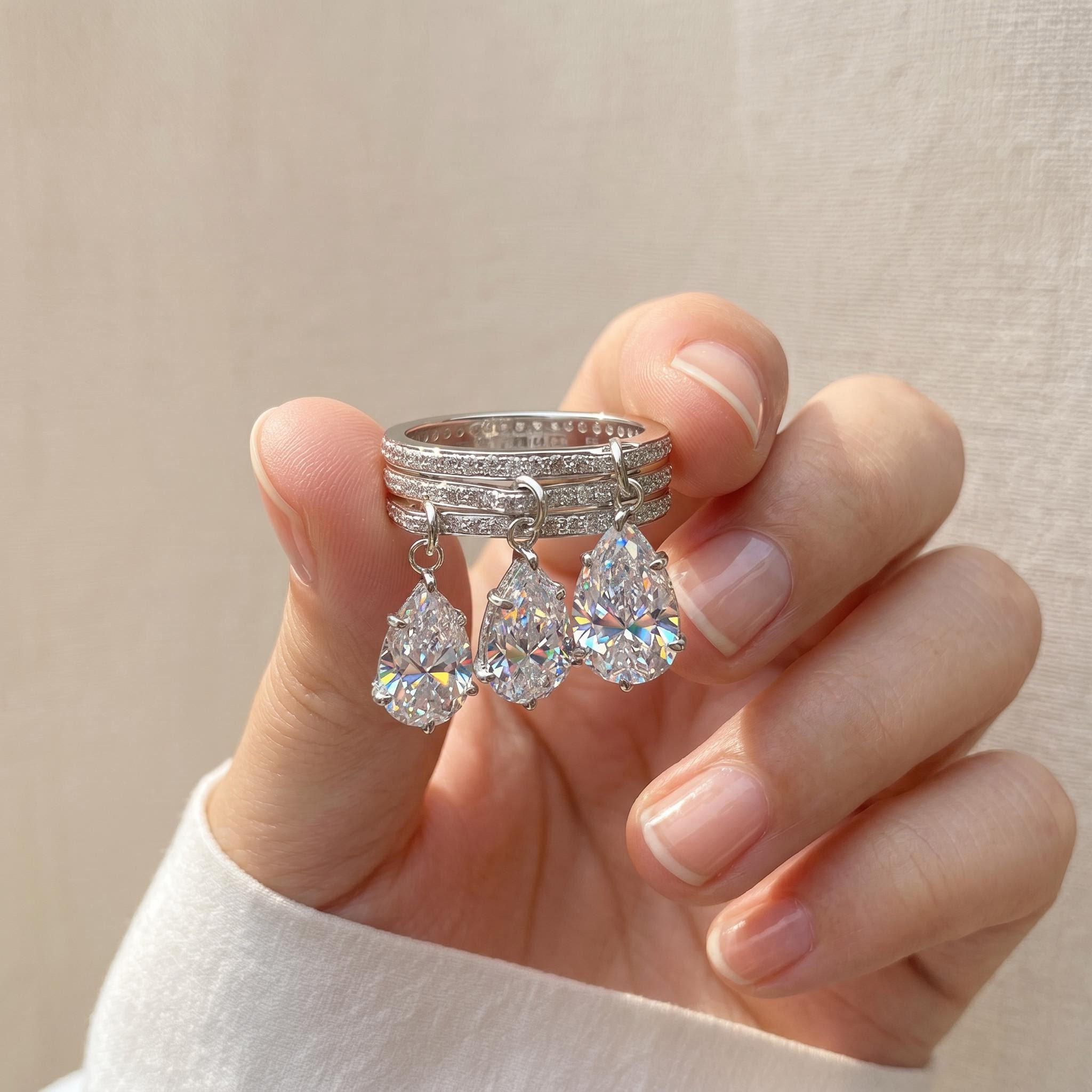 S925 Silver Pear Dianmod Pendant Pave Engagement Ring