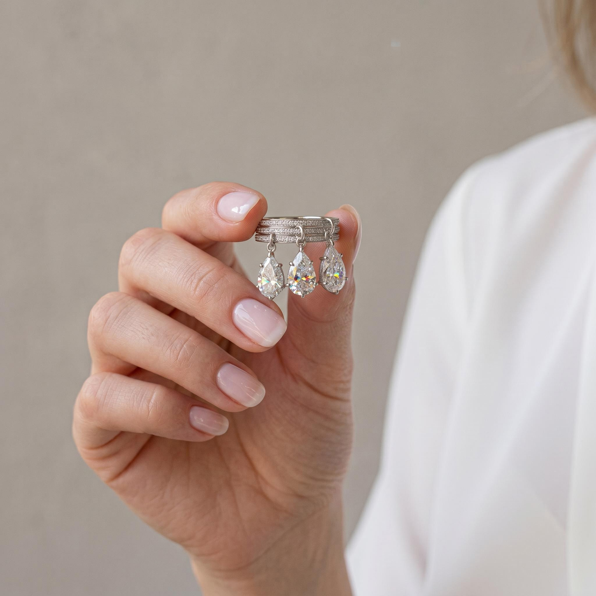 S925 Silver Pear Dianmod Pendant Pave Engagement Ring