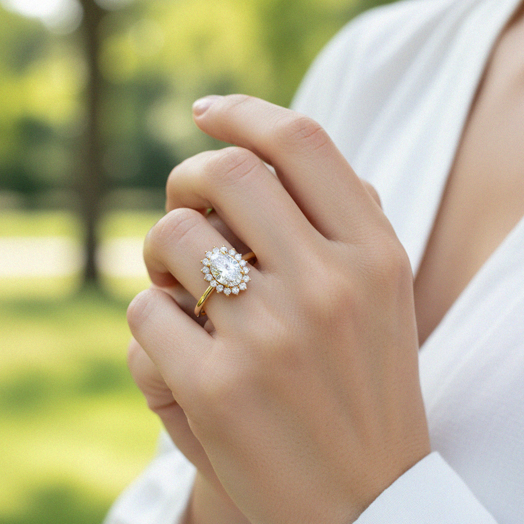 3.48CT Oval Cut VVS Moissanite Halo Engagement Ring