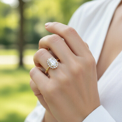 3.48CT Oval Cut VVS Moissanite Halo Engagement Ring