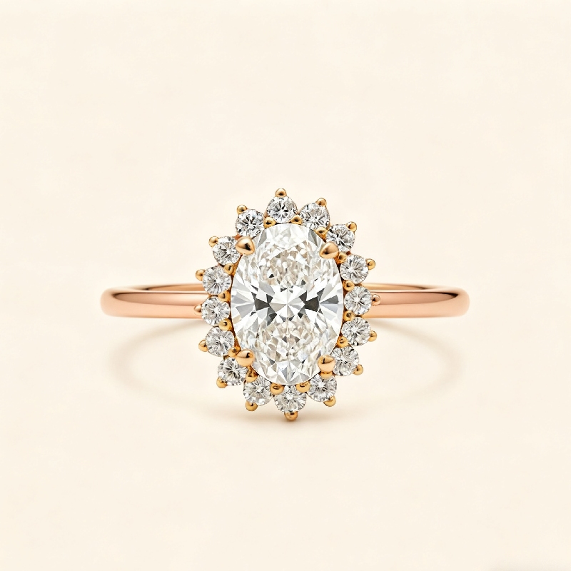 3.48CT Oval Cut VVS Moissanite Halo Engagement Ring