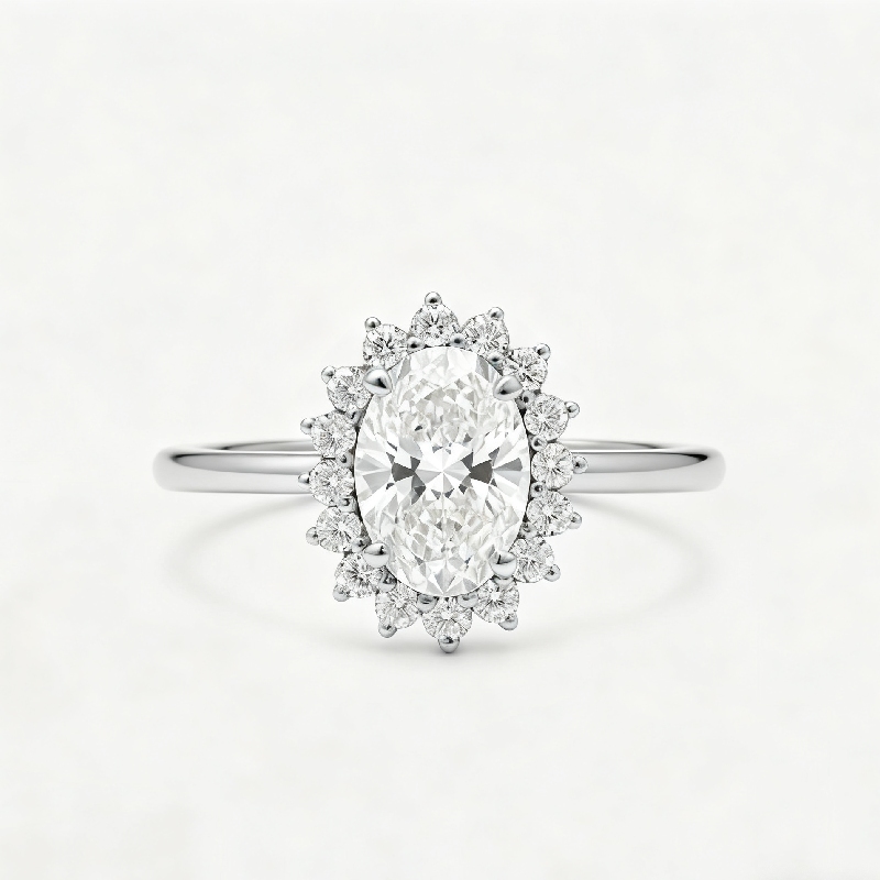 3.48CT Oval Cut VVS Moissanite Halo Engagement Ring