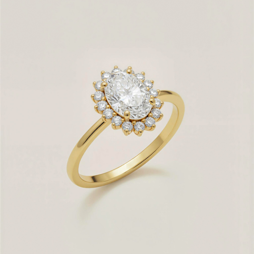 3.48CT Oval Cut VVS Moissanite Halo Engagement Ring