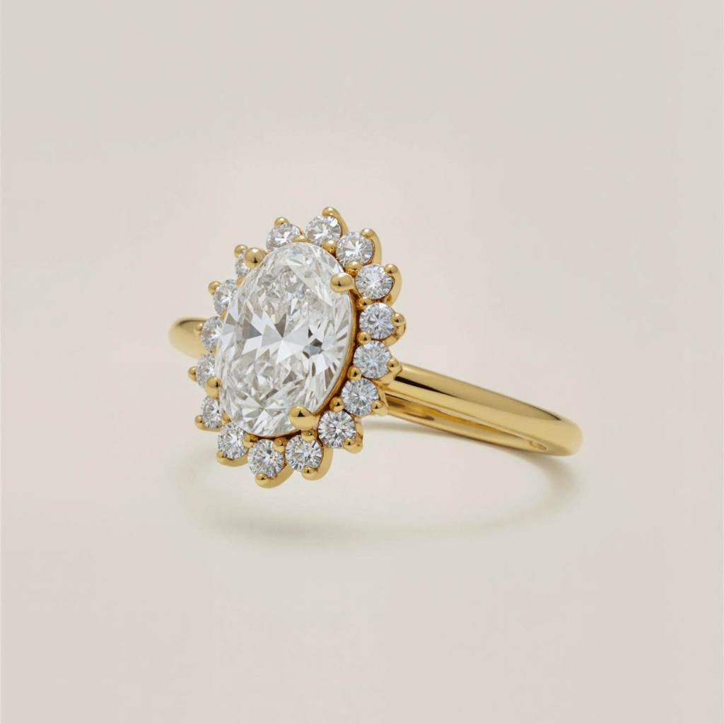 3.48CT Oval Cut VVS Moissanite Halo Engagement Ring