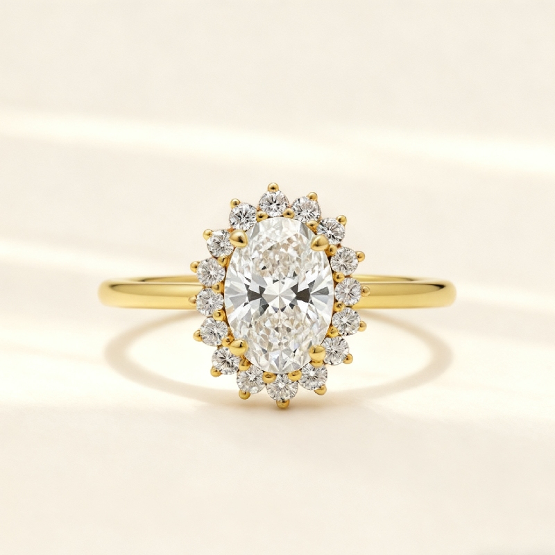 3.48CT Oval Cut VVS Moissanite Halo Engagement Ring