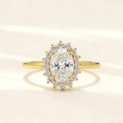 3.48CT Oval Cut VVS Moissanite Halo Engagement Ring