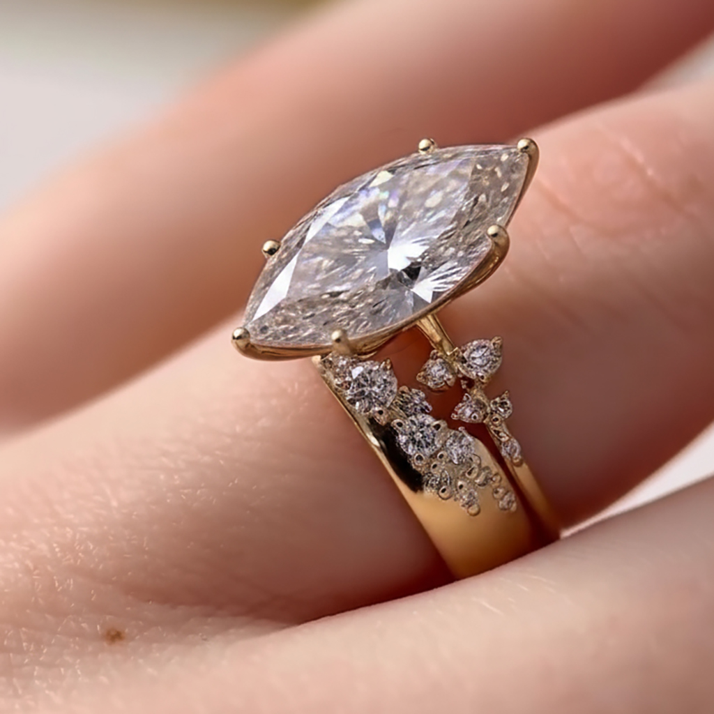 4.6CT Marquise Cut VVS Moissanite Engagement Ring Set