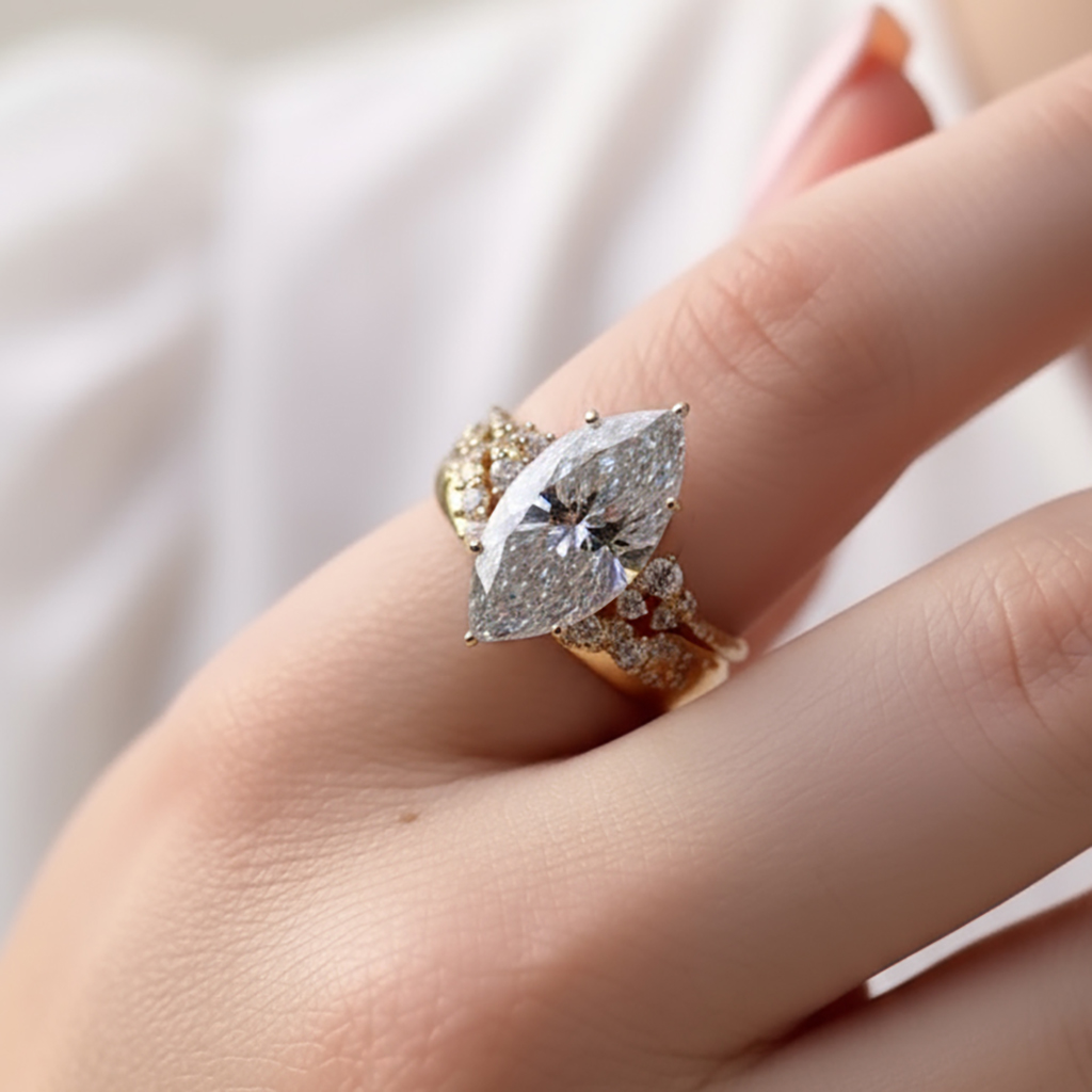 4.6CT Marquise Cut VVS Moissanite Engagement Ring Set