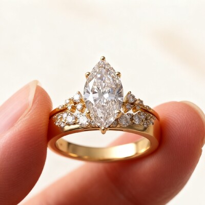 4.6CT Marquise Cut VVS Moissanite Engagement Ring Set