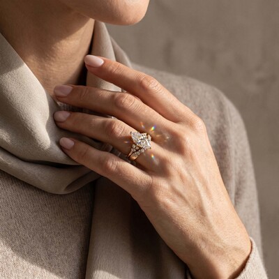 4.6CT Marquise Cut VVS Moissanite Engagement Ring Set