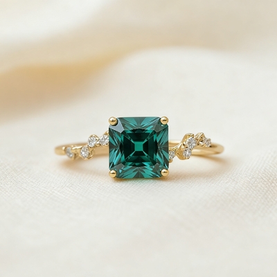 S925 Silver Asscher Cut Green Diamond Side Stone Engagement Ring S925 Silver Asscher Cut Green Diamond Side Stone Engagement Ring