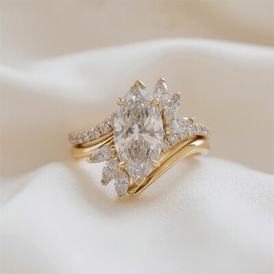 4.05ct. tw. Marquise Cut VVS Moissanite Engagement Ring Set