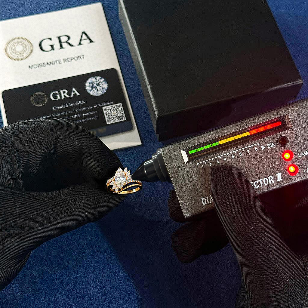 3.7CT Marquise Cut VVS Moissanite Engagement Ring Set