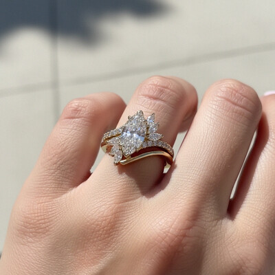 3.7CT Marquise Cut VVS Moissanite Engagement Ring Set