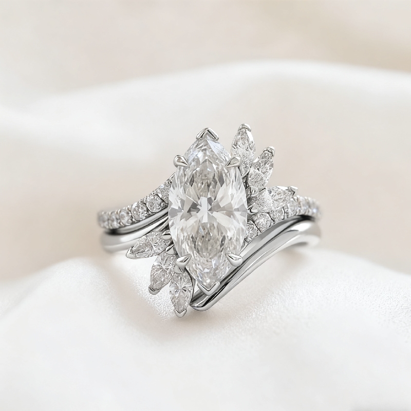 3.7CT Marquise Cut VVS Moissanite Engagement Ring Set