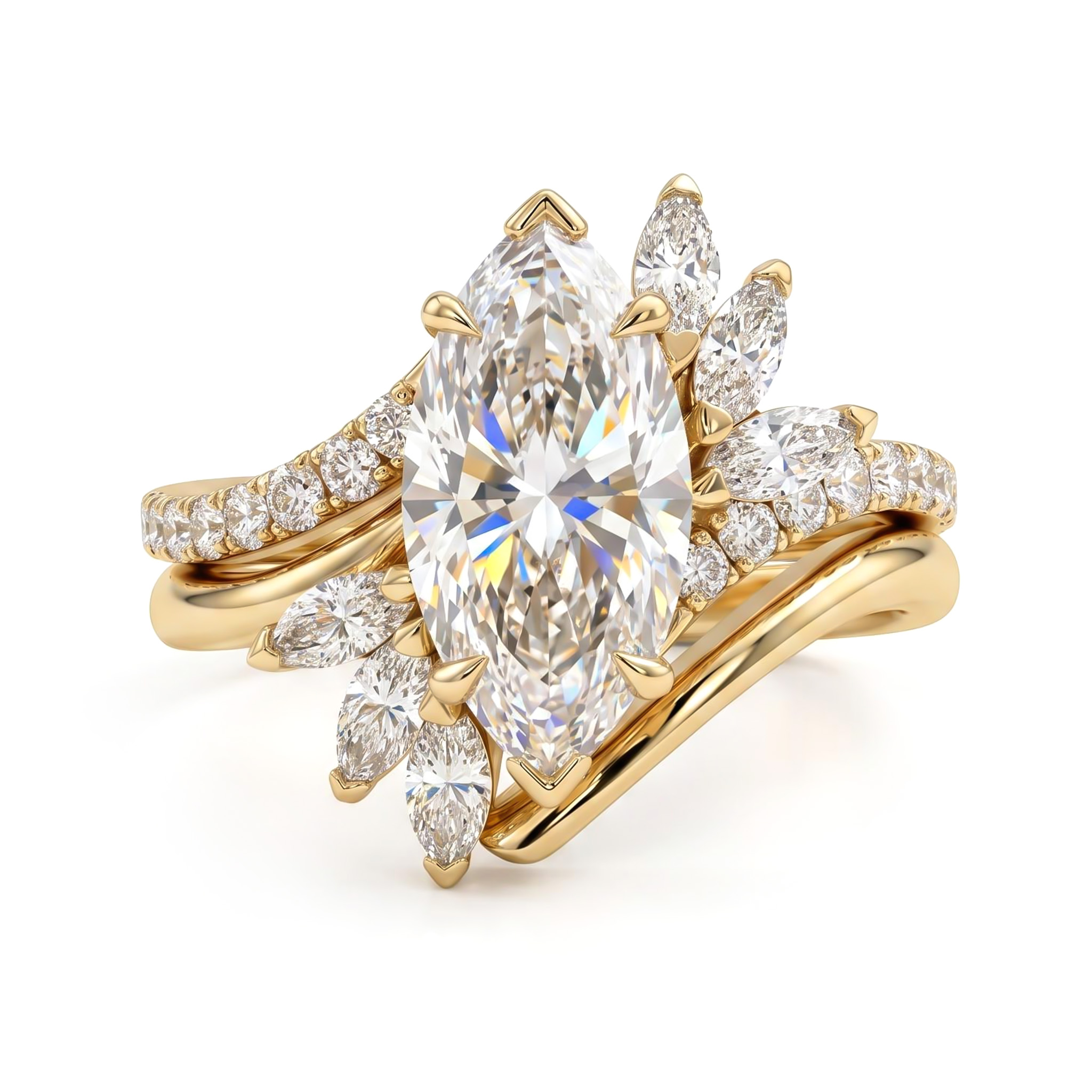 4.05ct. tw. Marquise Cut VVS Moissanite Engagement Ring Set