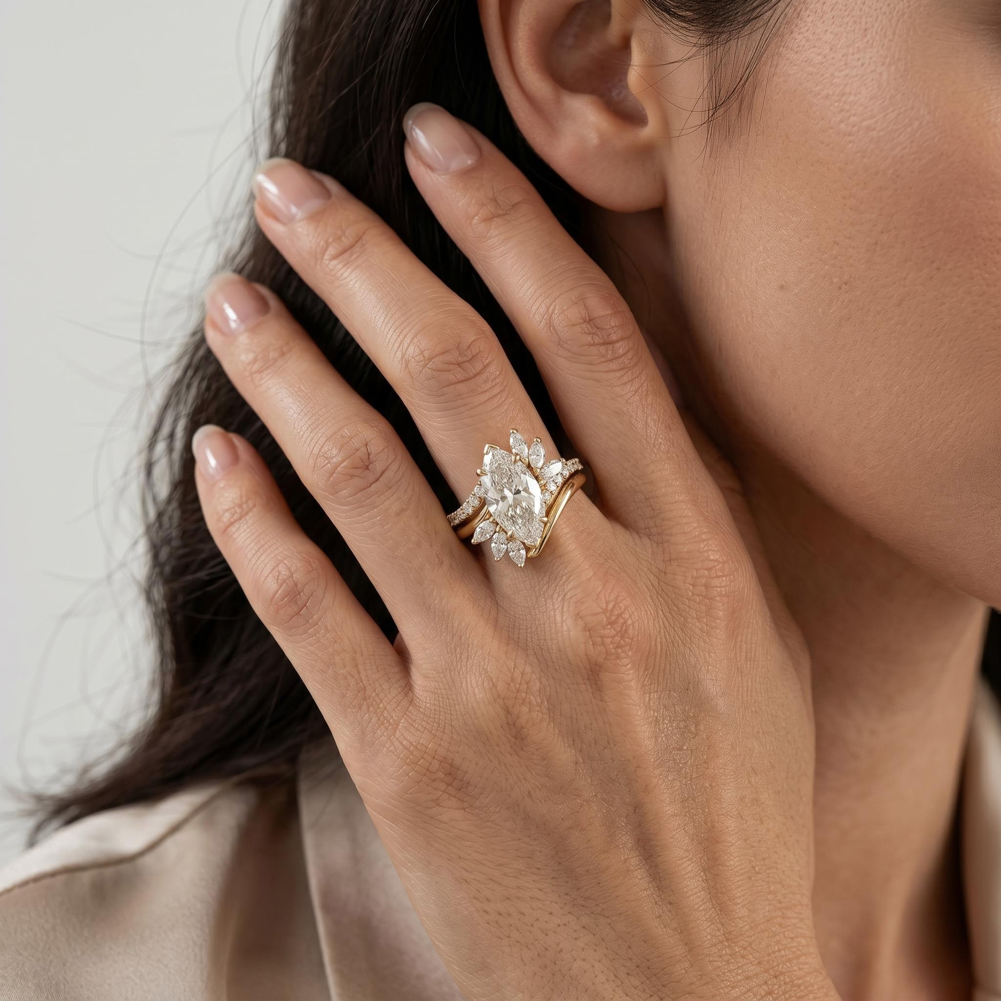 4.05ct. tw. Marquise Cut VVS Moissanite Engagement Ring Set