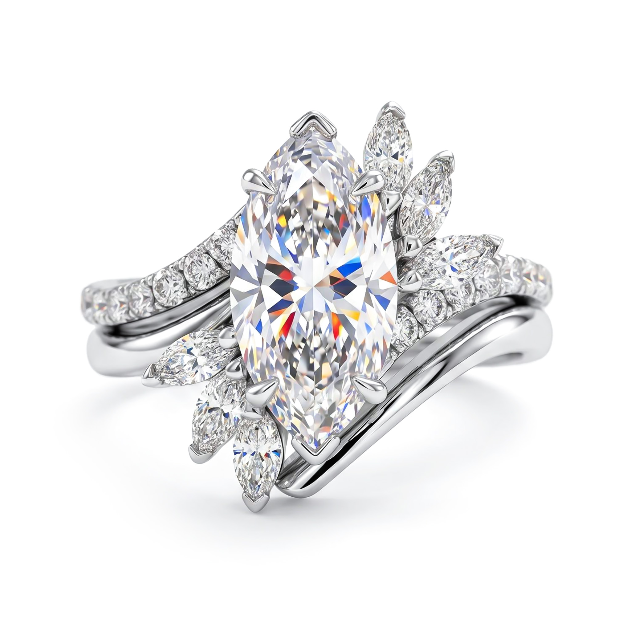 4.05ct. tw. Marquise Cut VVS Moissanite Engagement Ring Set