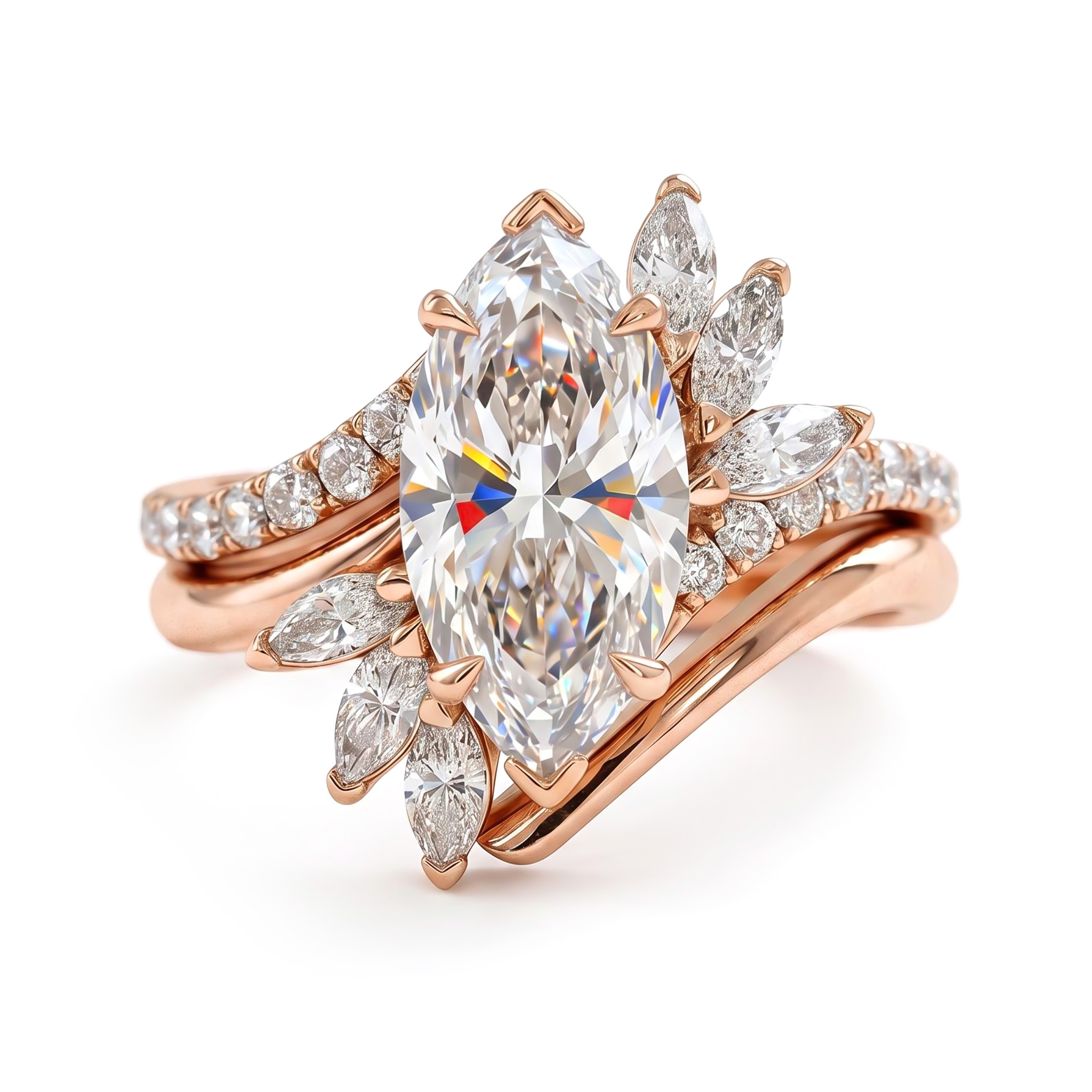4.05ct. tw. Marquise Cut VVS Moissanite Engagement Ring Set