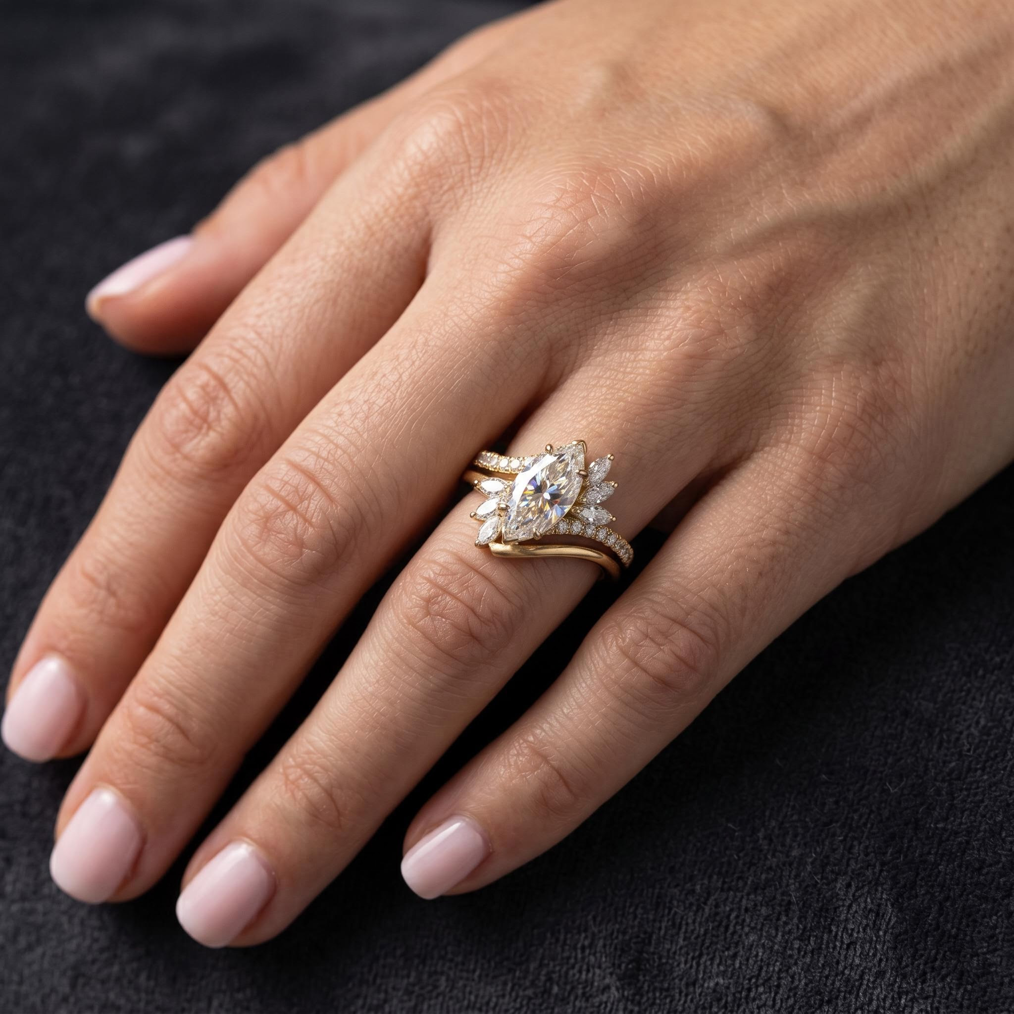 4.05ct. tw. Marquise Cut VVS Moissanite Engagement Ring Set