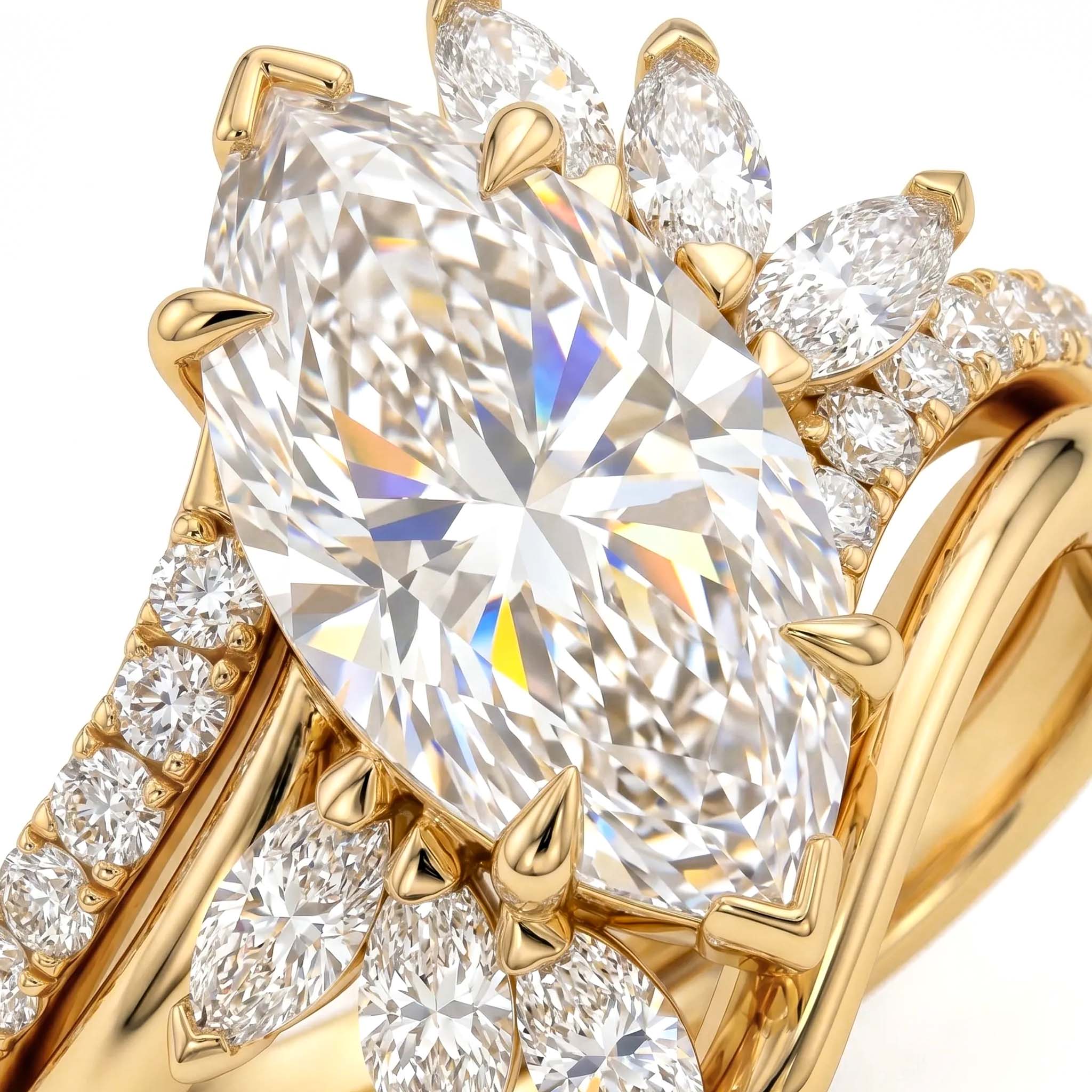 4.05ct. tw. Marquise Cut VVS Moissanite Engagement Ring Set