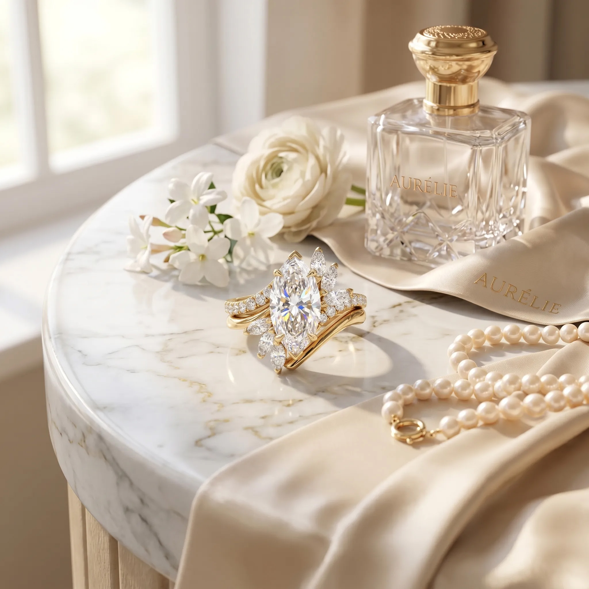 4.05ct. tw. Marquise Cut VVS Moissanite Engagement Ring Set