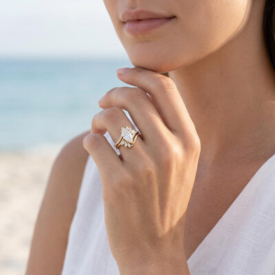 4.05ct. tw. Marquise Cut VVS Moissanite Engagement Ring Set