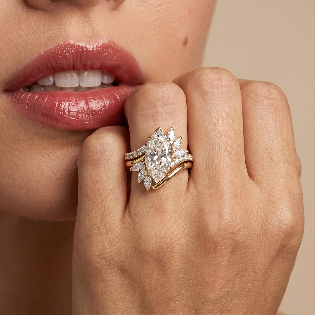 4.05ct. tw. Marquise Cut VVS Moissanite Engagement Ring Set