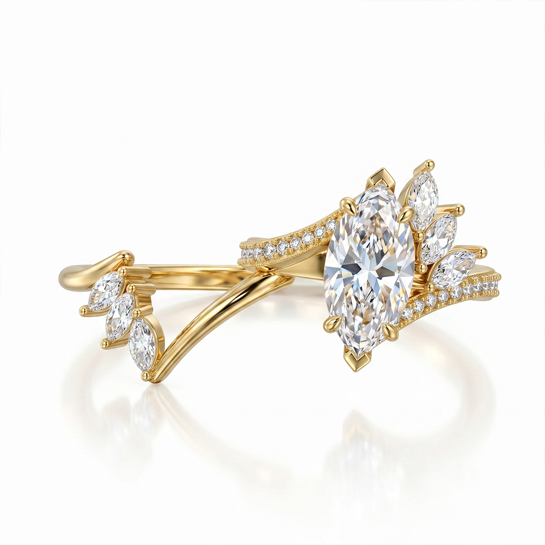 4.05ct. tw. Marquise Cut VVS Moissanite Engagement Ring Set