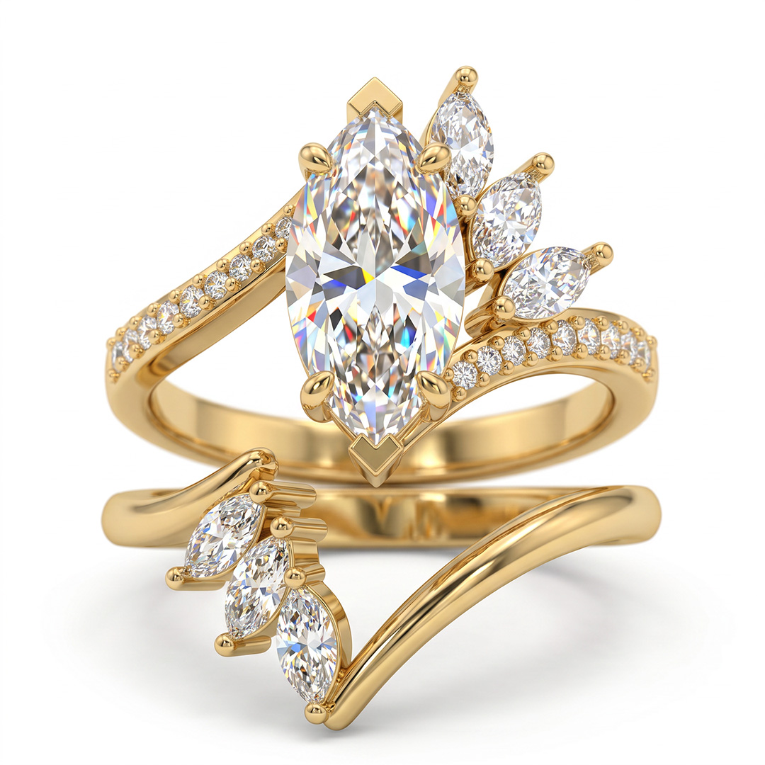 4.05ct. tw. Marquise Cut VVS Moissanite Engagement Ring Set