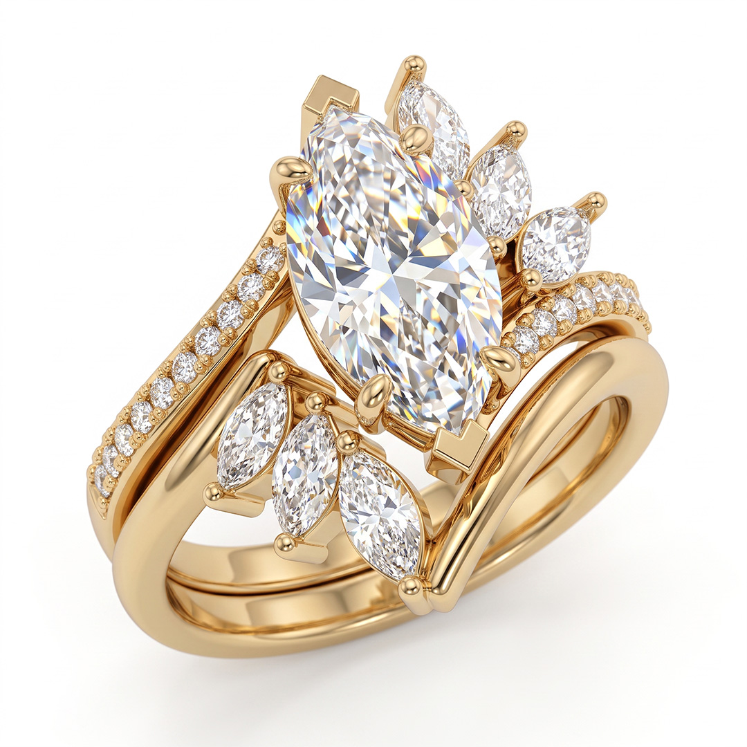 4.05ct. tw. Marquise Cut VVS Moissanite Engagement Ring Set