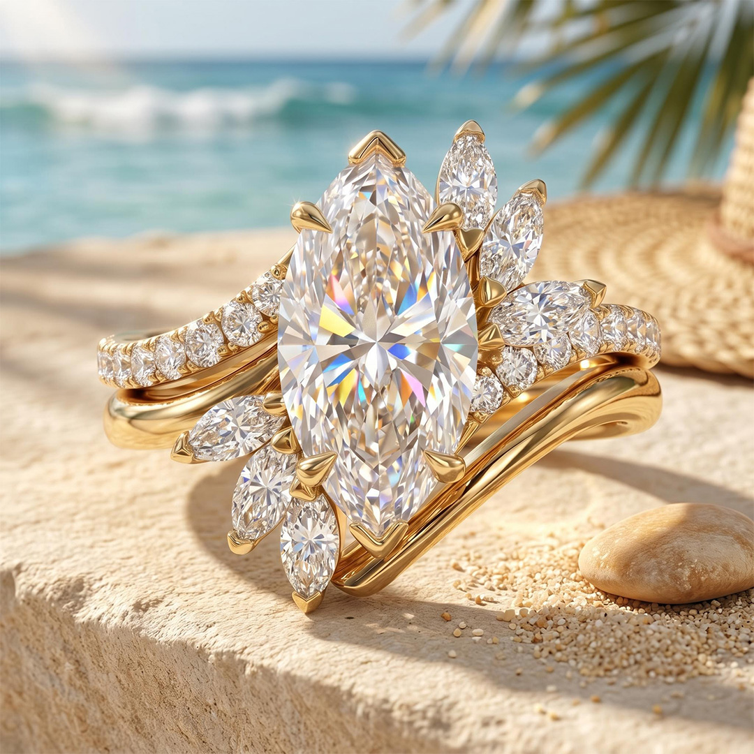 4.05ct. tw. Marquise Cut VVS Moissanite Engagement Ring Set